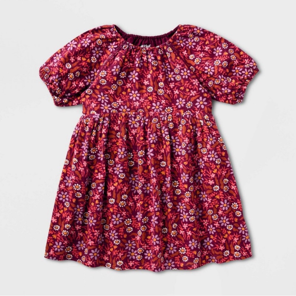 Girls' Adaptive Short Sleeve Woven Dress - Cat & Jack™ Burgundy 5t,L,XL